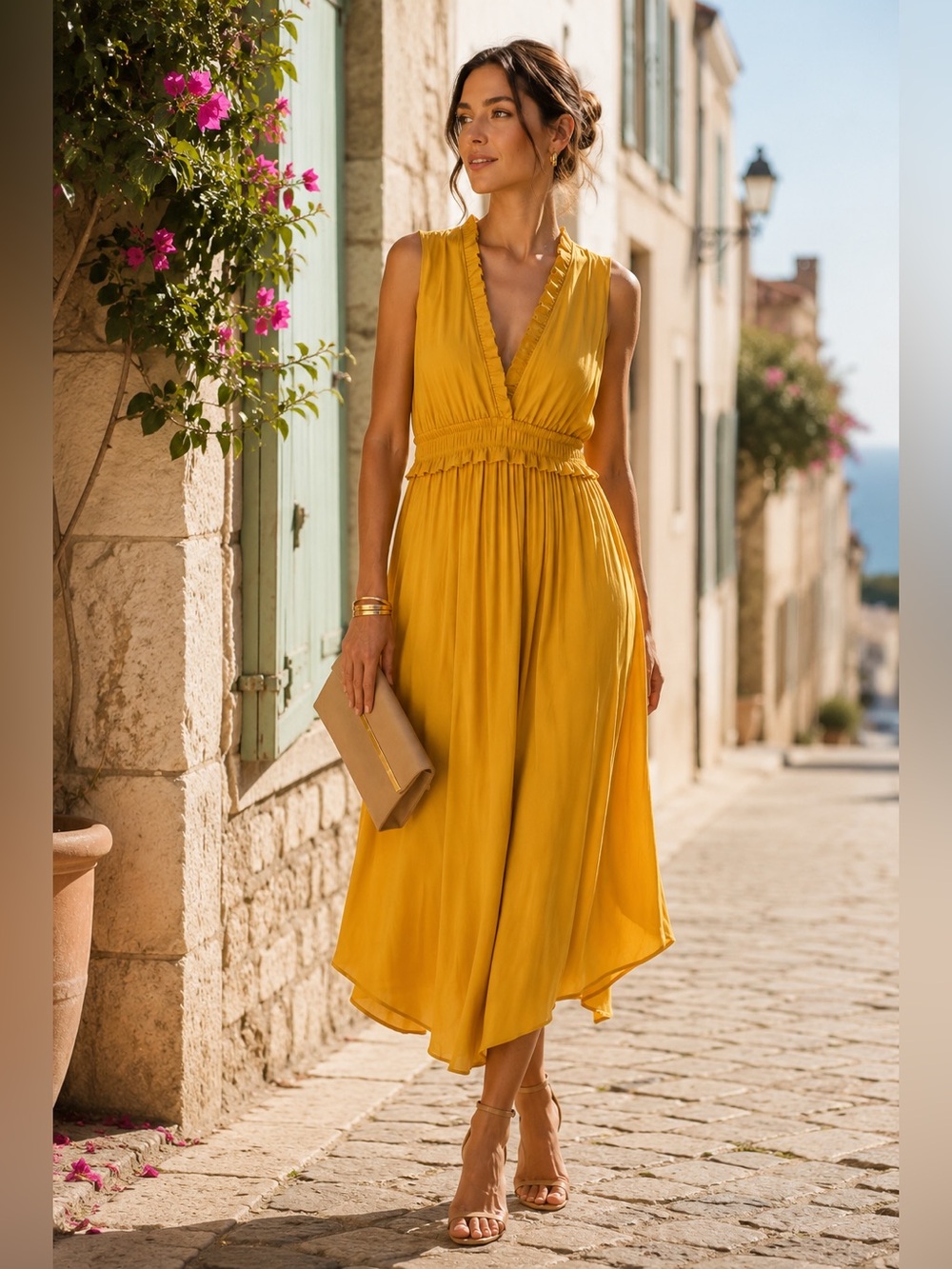 Anthropologie Maeve La Habana Dress M Yellow Ruffle Sleeveless Euro Summer Boho - Picture 2 of 11